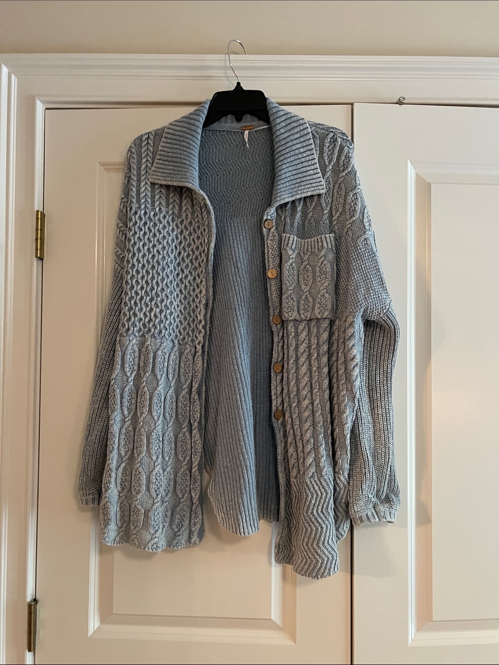 Free People Light Gray Chunky Cable Knit Button Cardigan